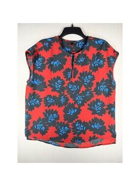 J.Crew Womens Red Black Blue Floral Keyhole Sleeveless Blouse Top Size 8